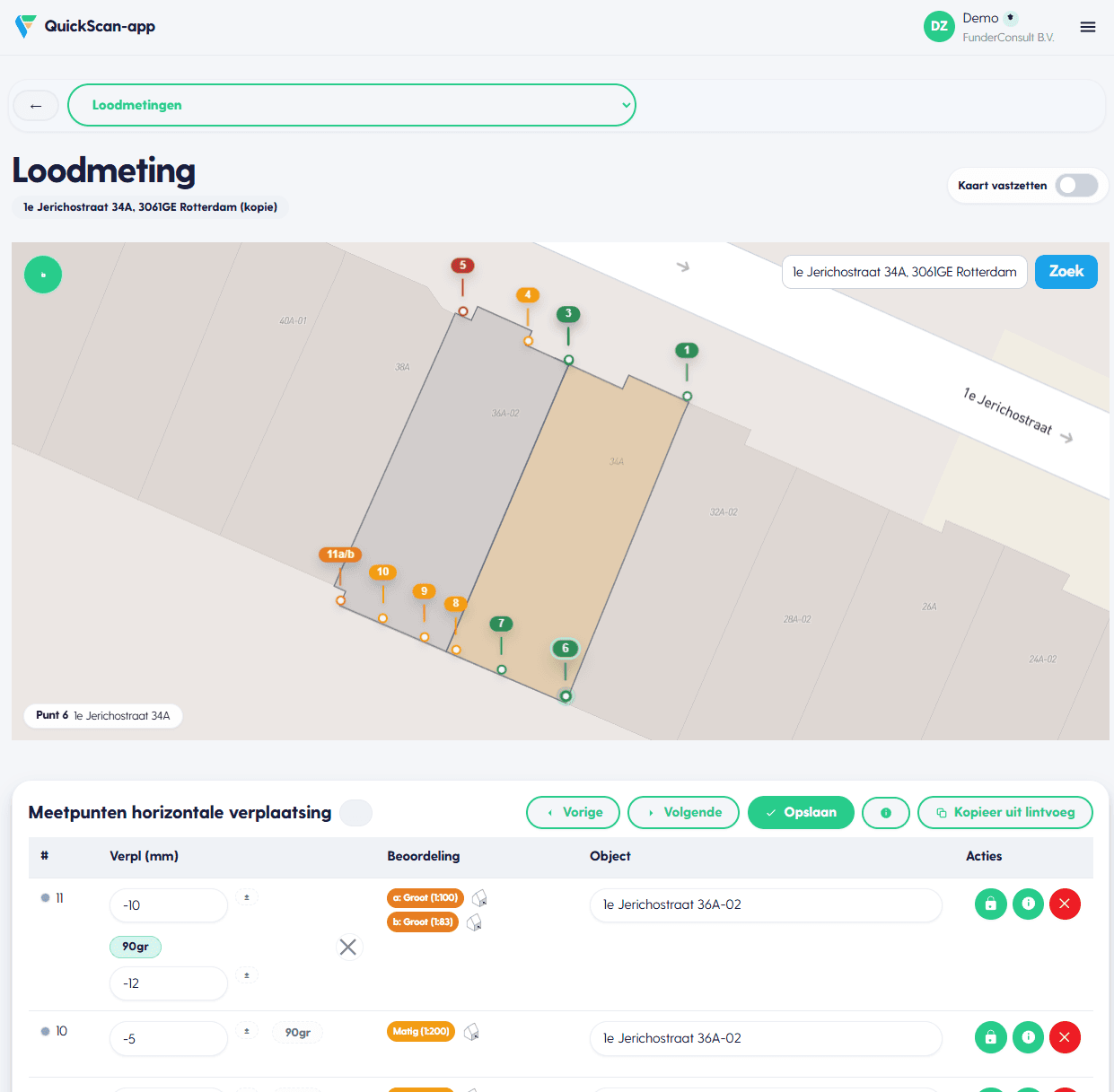 FunderScan-app met een loodmeting op pandniveau